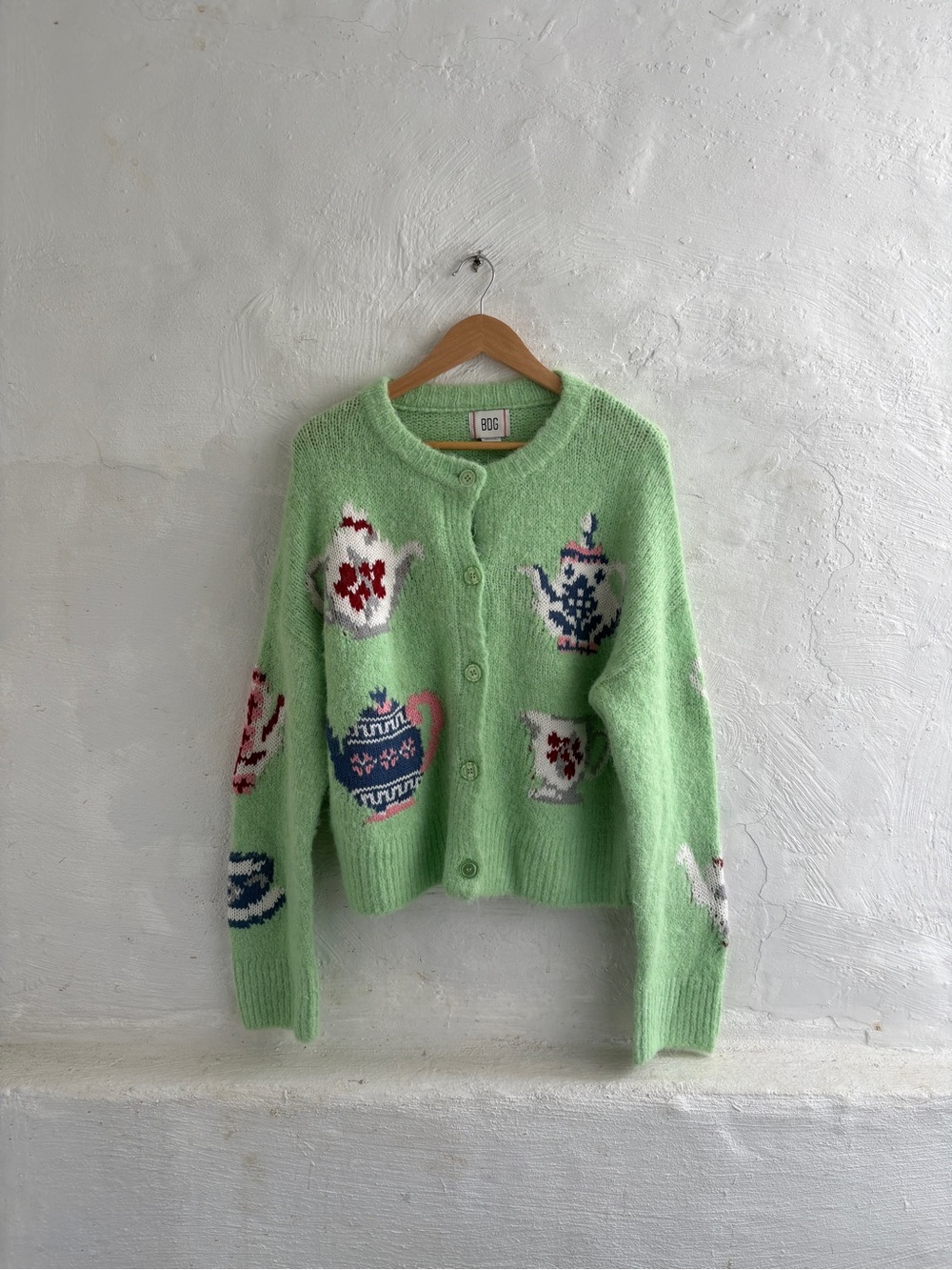 BDG Becca Tea Time Brushed Knit Oversized Cardigan
